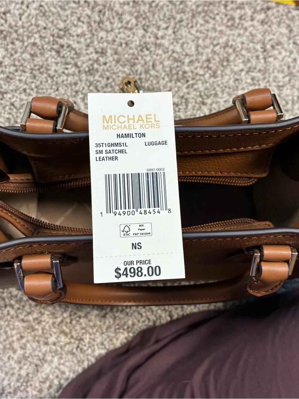 Michael Kors Hamilton Brown Leather Satchel with Gold Hardware